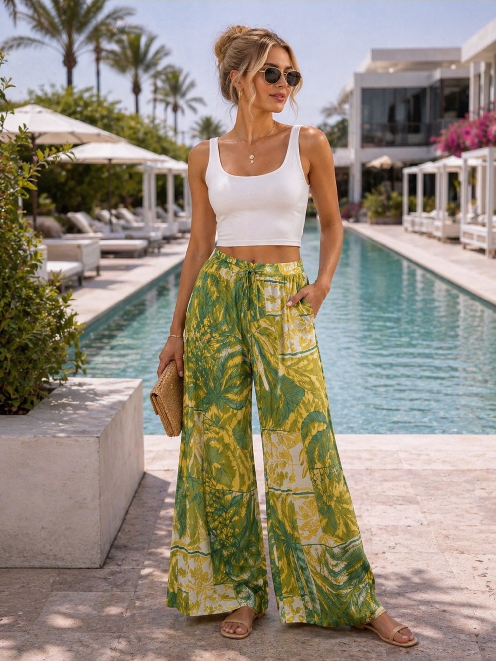 NWT Haute Hippie Wide Leg Pants 🌴 Tropical Resort Luxe | Flowing Statement Pants